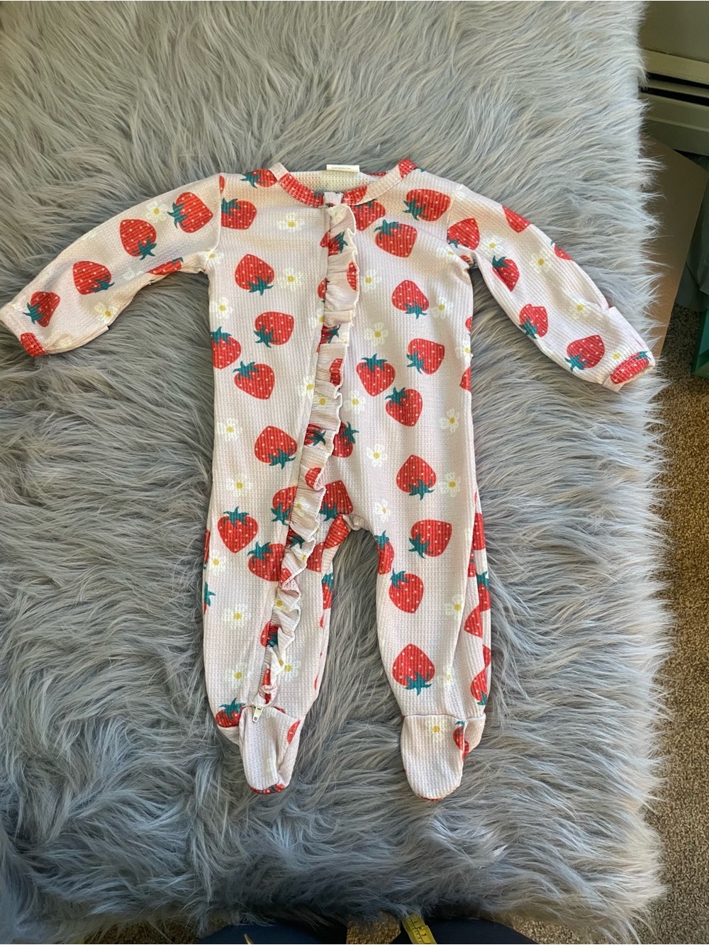 Baby One-Piece Footed Pajamas in Strawberry Print - Pink